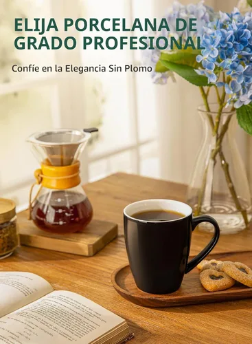Vista 3 de Sweese Tazas de café de porcelana – 16 onzas (arriba al borde) para café, latte, té, cacao, juego de 4, negro