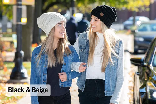 Vista 3 de Funky Junque Trendy Warm Oversized Chunky Soft Oversized Cable Knit Slouchy Beanie 2 Pack Bundles