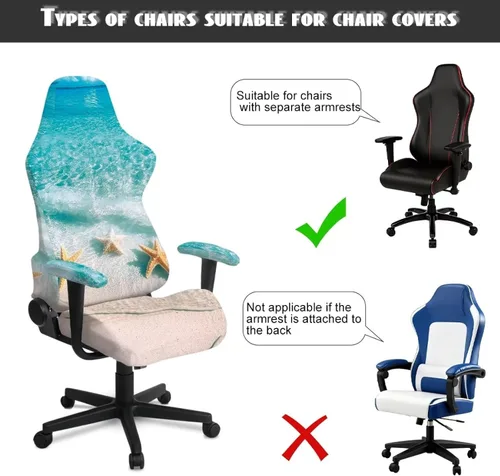 Vista 7 de Fundas para sillas de escritorio azules elásticas de 4 piezas, fundas para sillas de computadora con cremallera de estrella de mar para adultos
