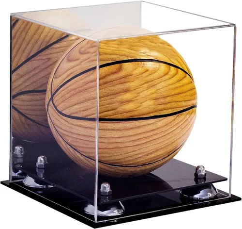 Vista 55 de Better Display Cases Mini acrílico - Miniatura (no tamaño completo) Baloncesto vitrina con elevadores negros y espejo (A015-BR)