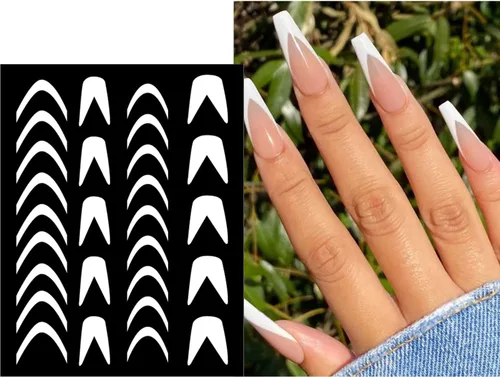 Vista 5 de 6 hojas de plantillas de aerógrafo, calcomanías de uñas para arte de uñas, autoadhesivas, estrellas, mariposa, punta francesa, corazón, calcomanías