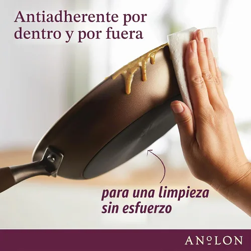 Vista 3 de Anolon Advanced Home - Juego de ollas y sartenes antiadherentes anodizados duros, 9 piezas, color bronce Fácil liberación de alimentos