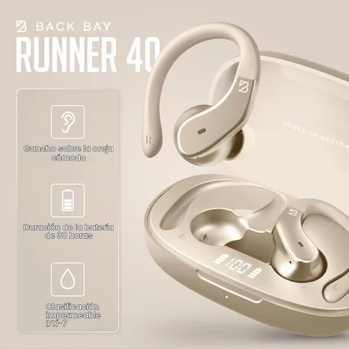 Vista 3 de Back Bay Audio - Runner's - Auriculares inalámbricos Bluetooth para deportes, gancho sobre los oídos, graves profundos, auriculares envolventes