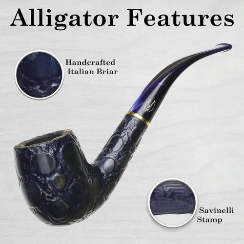 Vista 3 de Savinelli Pipes Alligator Collection 606 KS Bent Billar - Colorido tubo de madera italiana teñido a mano, hecho a mano en Italia, 0.236 in (azul)