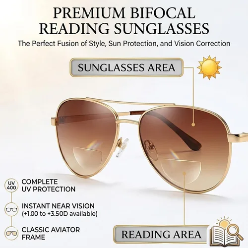 Vista 3 de Gafas de lectura bifocales para lectura y gafas de sol unisex Marco marrón (Brown Frame)