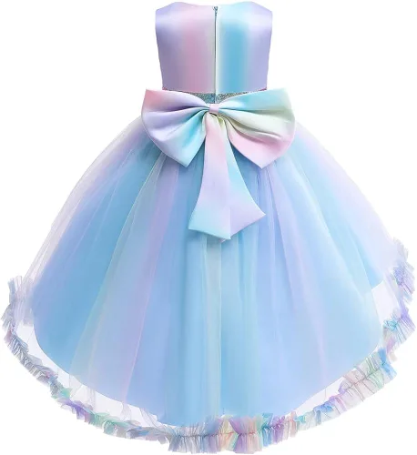 Vista 3 de IZKIZF Vestido de princesa de lentejuelas de unicornio para niñas vestido de lujo de tul alto disfraz de Halloween fiesta de Navidad boda vestido