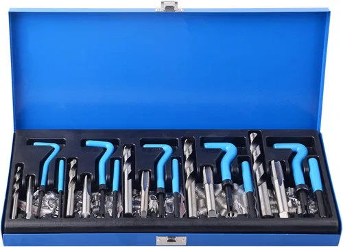 Vista 9 de DAYUAN 131 piezas Kit de reparación de roscas métricas helicoidales, herramienta de inserción de rosca de taladro HSS M5 M6 M8 M10 M12