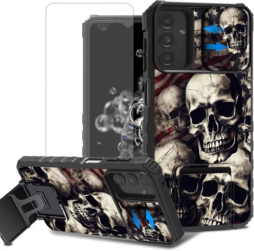 Vista 87 de Funda para teléfono Samsung Galaxy A15 5G con protector de pantalla con cubierta deslizante para cámara y soporte de doble capa híbrida resistente a