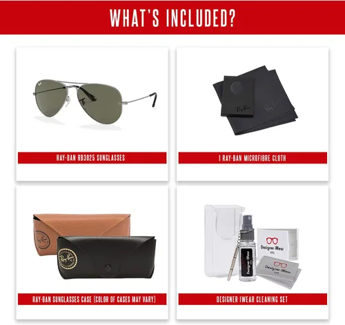 Vista 5 de Ray-Ban RB3025 - Lentes de sol de aviador de metal para hombre y mujer + paquete con kit de cuidado de gafas iWear de diseñador