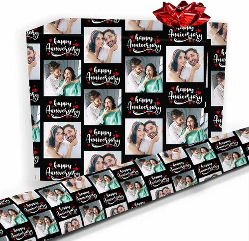 Vista 21 de Artsadd Papel de regalo personalizado con texto con imagen para aniversario, día de San Valentín, papel de regalo con foto personalizada con corazón