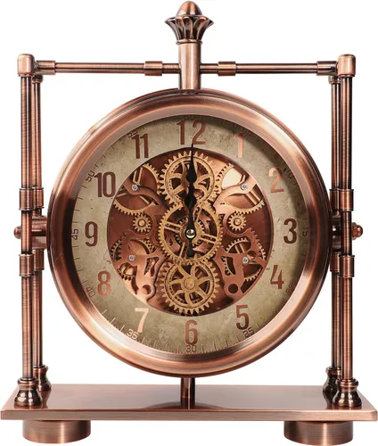 Vista 8 de Reloj de escritorio con engranajes móviles de oro rosa de 11 pulgadas