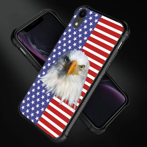 Vista 4 de DJSOK Funda compatible con iPhone XR, H American Eagle Flag con cuatro esquinas, protección a prueba de golpes, TPU suave y patrón de policarbonato