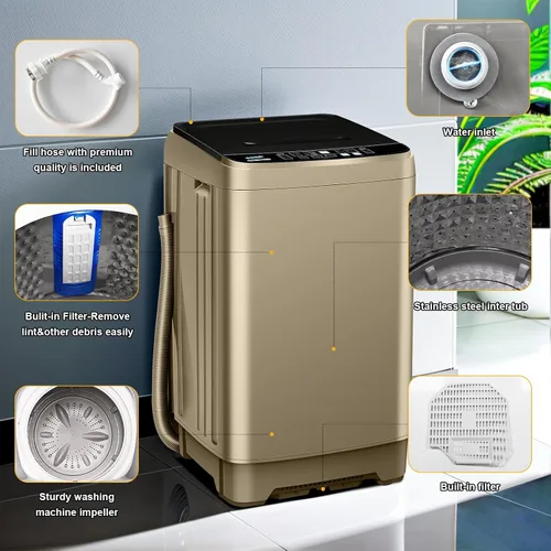 Vista 5 de Qhou Lavadora completamente automática, lavadora portátil de capacidad de 15.6 libras, con bomba de drenaje, pantalla LED, 8 selecciones de niveles