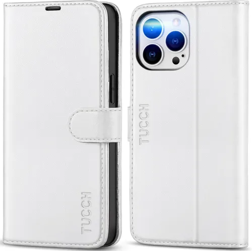 Vista 13 de Funda tipo billetera TUCCH para iPhone 14 Pro Max de 6.7", con bloqueo RFID, soporte para 4 tarjetas [carcasa interior de TPU a prueba de golpes]