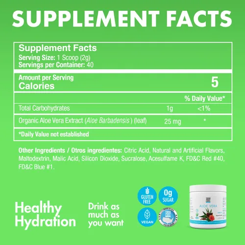 Vista 5 de Yes You Can! Mezcla de bebida en polvo de aloe vera, refuerzo de hidratación infundido con extracto de aloe vera orgánico puro, deliciosos sabores