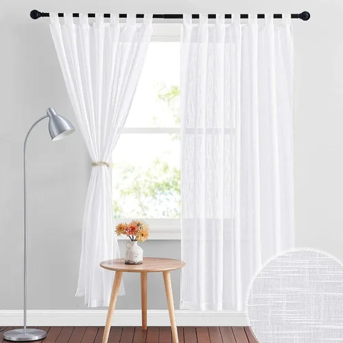 Vista 9 de RYB HOME - Cortinas de lino con textura transparente, 2 paneles
