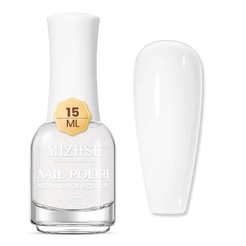 Vista 9 de MIZHSE Esmalte de uñas de secado rápido, esmalte de uñas blanco lechoso de secado al aire rápido, 15 ml de esmalte de uñas a base de agua regular