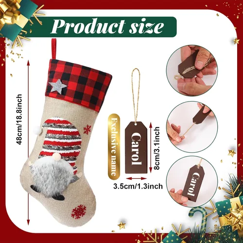 Vista 2 de Cysincos Calcetines de Navidad personalizados, paquete de 4 bolsas grandes para niños, calcetines colgantes para decoración de Navidad