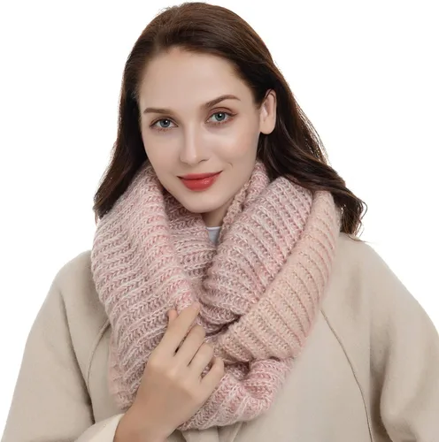Vista 2 de Las mujeres de invierno de punto infinito bufanda círculo lazo bufanda Beanie conjunto grueso cuello bufanda calentador