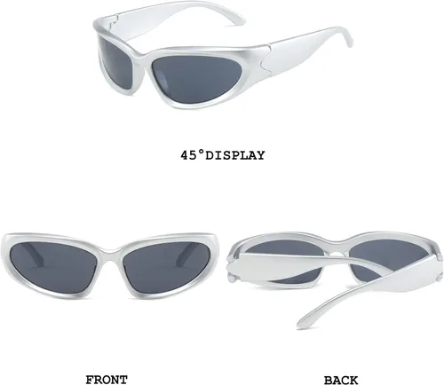 Vista 3 de BUTABY Gafas de sol envolventes de moda para mujeres y hombres ovaladas futuristas oscuras para deportes al aire libre protección UV400
