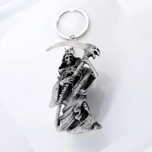 Vista 6 de Llavero de calavera de Halloween, llavero de la parca de goma, llavero de esqueleto de goma, novedoso soporte para llaves, colgante para regalos