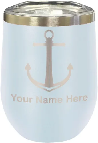 Vista 21 de LaserGram Vaso de vino de acero inoxidable de doble pared, ancla de barco, grabado personalizado incluido (negro)