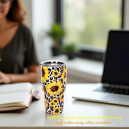 Vista 7 de Vaso aislado con tapa, tazas de café de viaje de acero inoxidable, regalos de girasol para mujeres, mamá, papá, taza para beber el día del juego