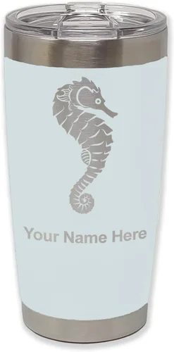 Vista 9 de LaserGram Vaso aislado al vacío de 20 onzas, caballito de mar, grabado personalizado incluido (negro)