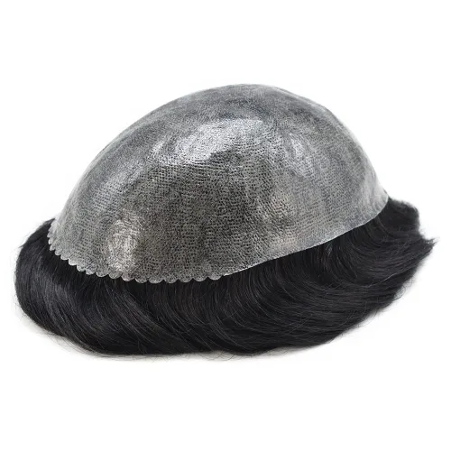 Vista 5 de Toupee para hombres de piel fina inyección de PU unidad de peluca para hombre, pieza de cabello humano natural real, sistema de reemplazo