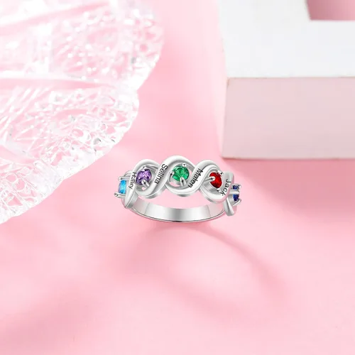 Vista 4 de Anillo personalizado para madre con 5 piedras de nacimiento de imitación grabadas con 5 nombres de aniversario para su familia regalo para abuela
