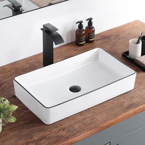 Vista 18 de Lavabo pequeño para baño tipo vasija 11.8"x11.8" pulgadas cuadrado, lavabo de baño de cerámica blanca, lavabos de baño modernos sobre encimera