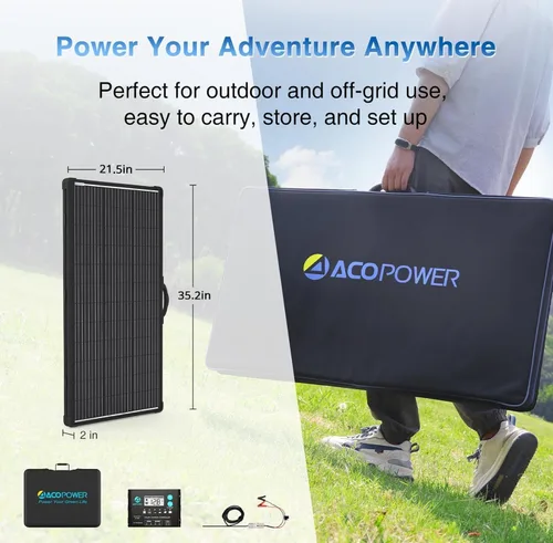 Vista 6 de ACOPOWER Kit de panel solar portátil mono ligero de 200 W, maleta solar de 200 vatios, controlador de carga LCD impermeable de 20 A 12 V