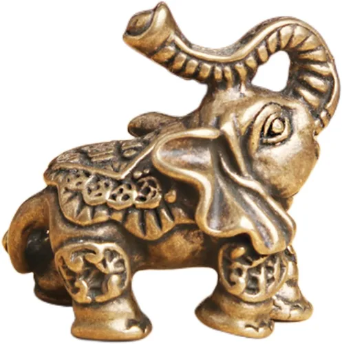 Vista 5 de Paquete de 2 adornos de elefante de latón, decoración de escultura interior, mini animales, figura de elefante, riqueza, elefantes, decoración