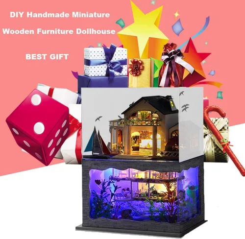 Vista 6 de Roroom DIY Miniature and Furniture Dollhouse Kit,Mini 3D Wooden Doll House Craft Model Villa Style with Dust Cover and Music Movement,Creative Room