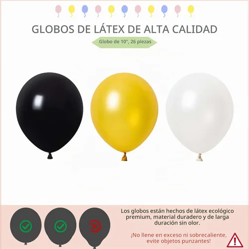 Vista 4 de HIINS - Juego de 2 columnas de globos de oro negro de 10 pulgadas con base y poste, decoración de fondo para fiesta