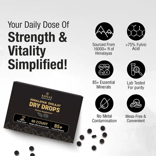 Vista 4 de Bargad Shilajit Dry Drops Energía natural y resistencia Resina Shilajit del Himalaya 100% auténtica en forma seca Apoya la vitalidad