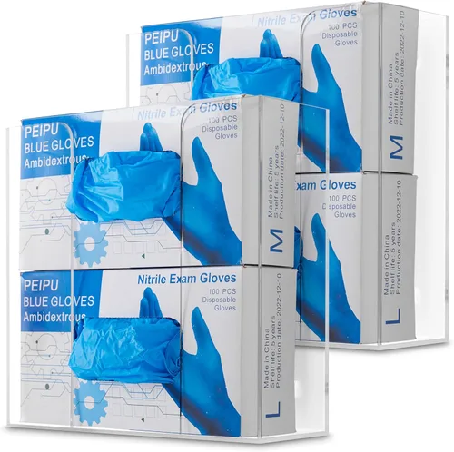 Vista 10 de Stock Your Home Dispensador doble de guantes acrílicos, estante para caja de pañuelos, soporte de pared para guantes, para cocina, armario