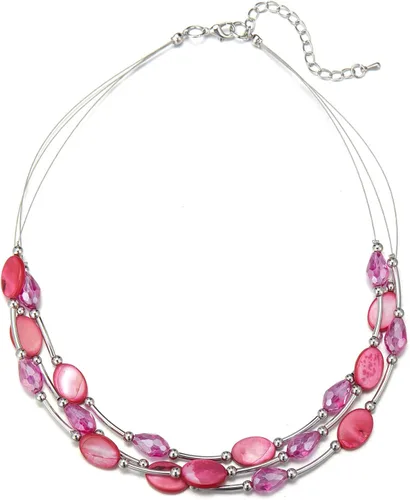 Vista 8 de PEARL&CLUB Collar de cristal en capas para mujer, gargantilla con cadena de plata gruesa, regalos de cumpleaños para mujer