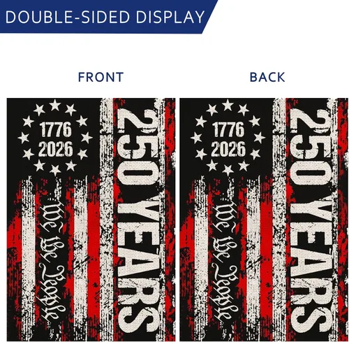 Vista 4 de Banderas de jardín con el 250 aniversario de Estados Unidos para exteriores, bandera de Estados Unidos con el 250 aniversario de We the People