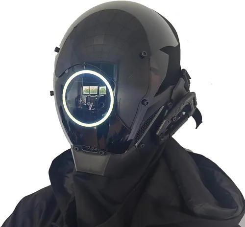 Vista 4 de Máscara punk cosplay para hombres, máscara de luz redonda LED para mujeres, cosplay, Halloween, fiesta, festival de música, accesorios