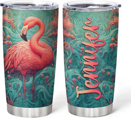 Vista 14 de Hyturtle Regalos personalizados para los amantes de los flamencos, cumpleaños, Navidad, vaso de acero inoxidable con nombre personalizado, 20 onzas