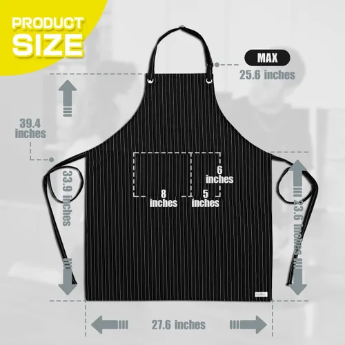 Vista 2 de ROTANET Delantal elástico a rayas para hombres y mujeres, chef, grande y alto, delantales grandes a rayas con bolsillos para cocina, impermeables