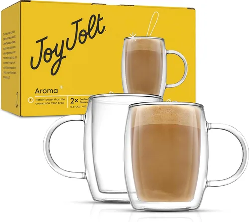 Vista 9 de JoyJolt juego de 2 vasos de doble pared, tazas con aislante para 13.5 onzas, para café o té
