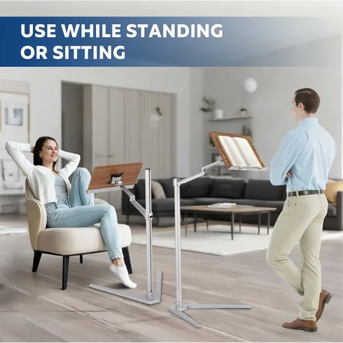 Vista 2 de [Usado] Soporte de libro para lectura, soporte multifuncional para libros con plataforma de madera Clip elástico para libros, adecuado