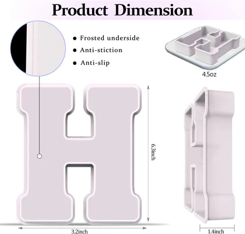 Vista 2 de Molde de resina, moldes de silicona 3D de letra H grande para fundición de resina epoxi, moldes del alfabeto de silicona para resina para arte