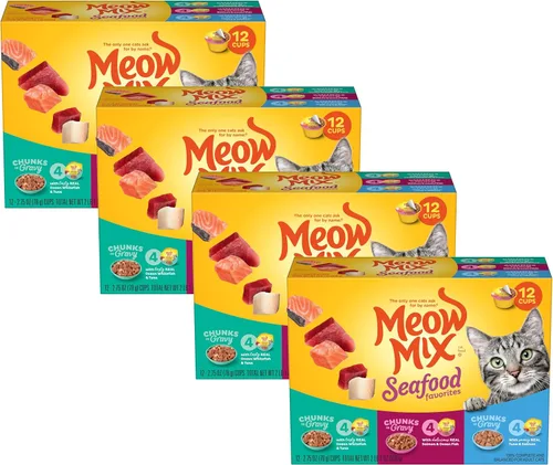 Vista 14 de Meow Mix Trozos en salsa, comida húmeda para gatos con pechuga de pollo real, 12 tazas