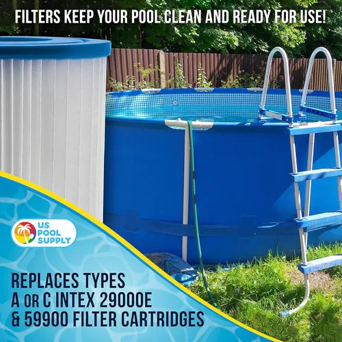 Vista 4 de U.S. Pool Supply Paquete de 4 cartuchos de filtro de repuesto universales, tipo A o C, compatibles con bombas de piscina sobre el suelo con filtros