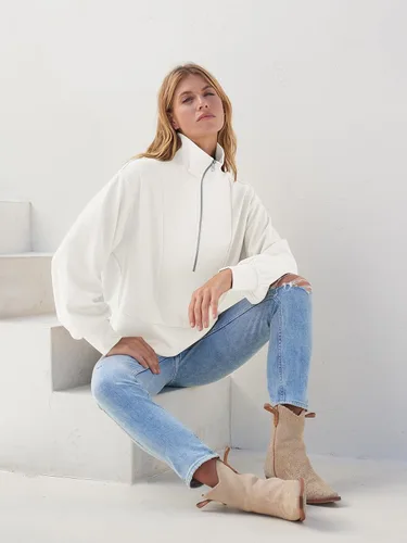Vista 8 de MEROKEETY Sudadera corta de manga larga con media cremallera para mujer, con solapa, casual, acanalada