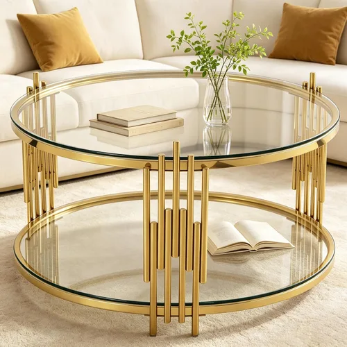 Vista 35 de Mesa auxiliar rectangular de vidrio de 48 pulgadas, mesa de centro de 2 niveles con parte superior de vidrio templado negro, patas de acero