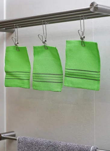 Vista 2 de Toallas exfoliantes de baño coreanas de calidad. Hechas en Corea (verde, 3 piezas)